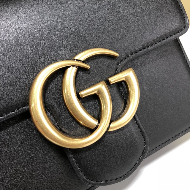 Gucci經典款女包 431384 古馳Padlock GG小號斜跨鏈條包 黑色光面小牛皮包  gqy2706